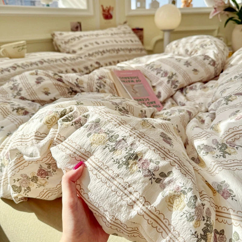 Class A Four-Piece Bedding Set Pure Cotton All Cotton All Year Round Quilt Cover Bed Sheets Quilt Cover Bed Student Dormitory Three-Piece Set Fitted Sheet 4 Julia M LifeStyles