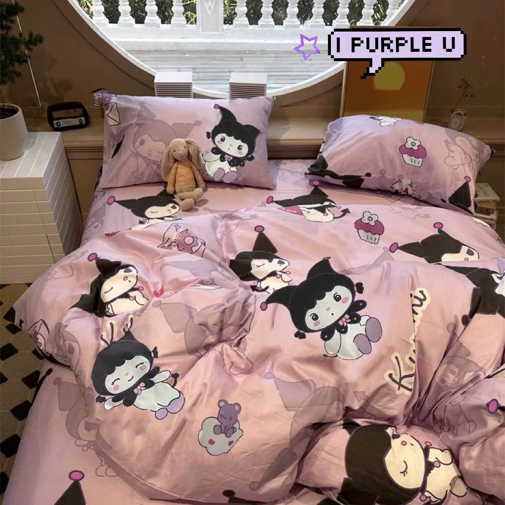 Heart Washed Cotton Cute Minimalist Pink Bed Four-Piece Set - Julia M LifeStyles