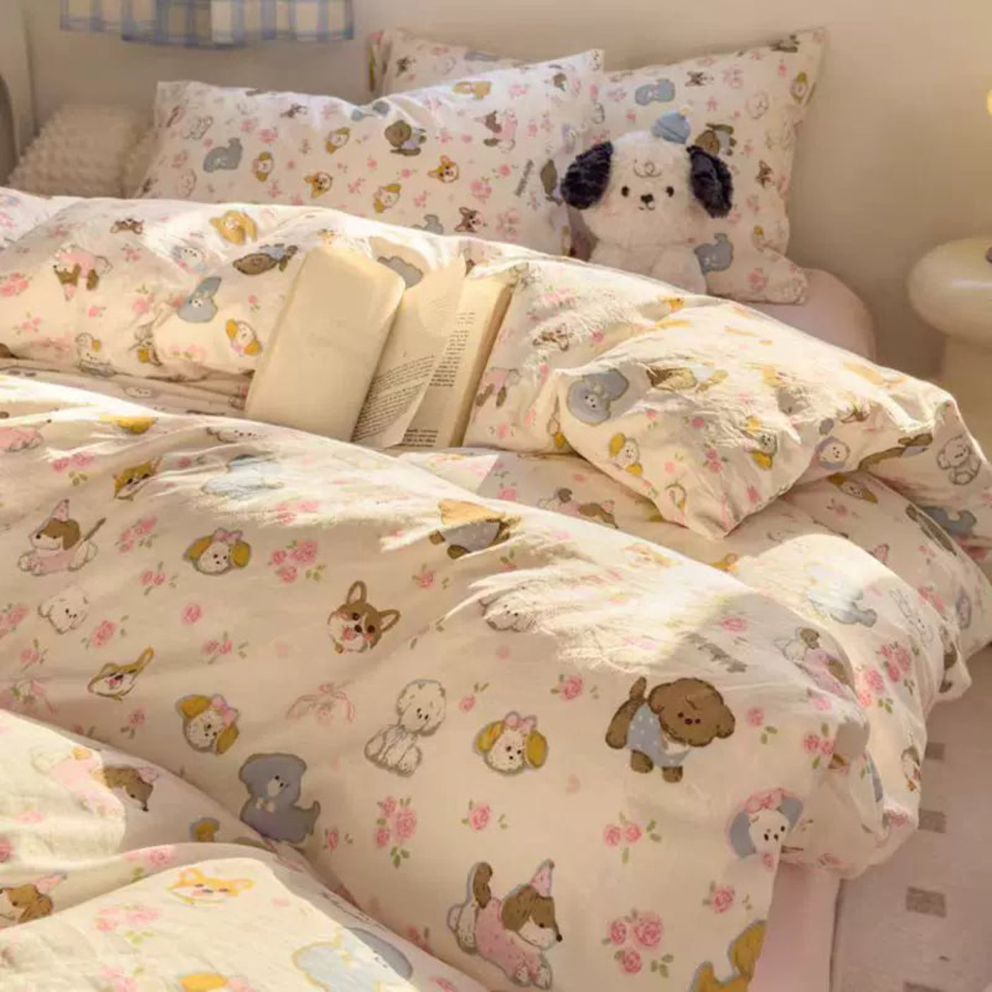 Heart Washed Cotton Cute Minimalist Pink Bed Four-Piece Set - Julia M LifeStyles