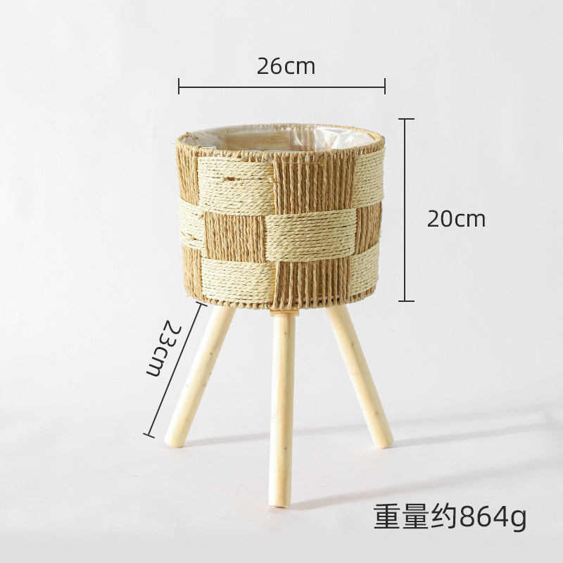 Nordic Solid Wood Rattan Flower Stand Living Room Sofa Combination Floor-Standing Bamboo Storage Rack Balcony Pothos Flower Pot Shelf