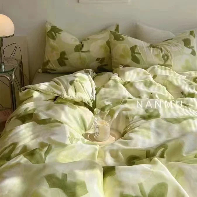 Heart Washed Cotton Cute Minimalist Pink Bed Four-Piece Set - Julia M LifeStyles