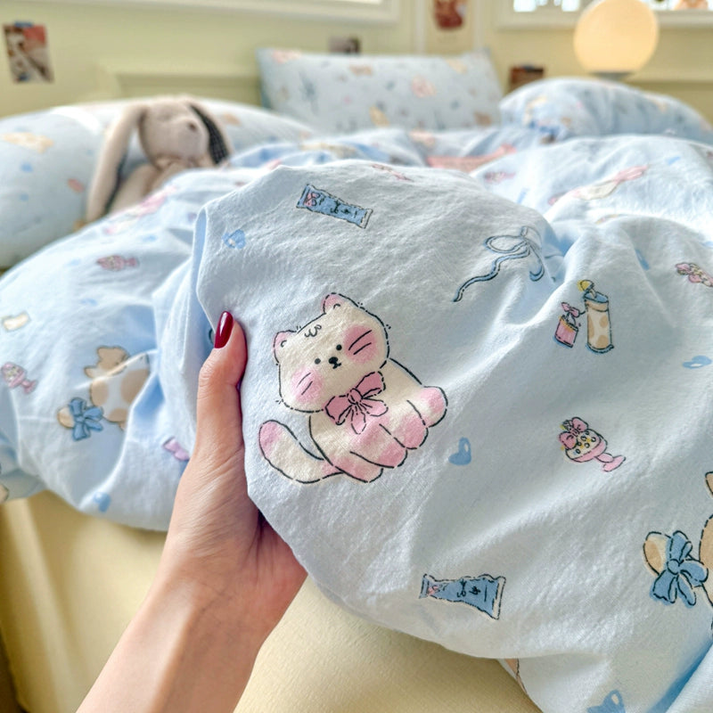 Class A Four-Piece Bedding Set Pure Cotton All Cotton All Year Round Quilt Cover Bed Sheets Quilt Cover Bed Student Dormitory Three-Piece Set Fitted Sheet 4 Julia M LifeStyles