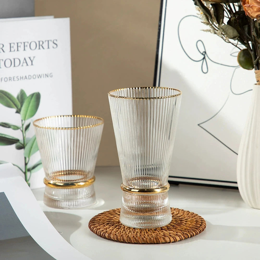 Champagne Glass Gold Trimming Waistline Goblet Champagne Glass Cocktail Glass Vertical Grain Water Cup Suit Electroplated Gold Creative Wine Ware Julia M Home & Kitchen