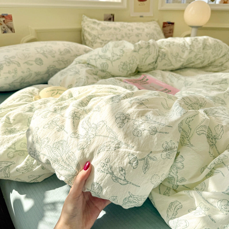 Class A Four-Piece Bedding Set Pure Cotton All Cotton All Year Round Quilt Cover Bed Sheets Quilt Cover Bed Student Dormitory Three-Piece Set Fitted Sheet 4 Julia M LifeStyles