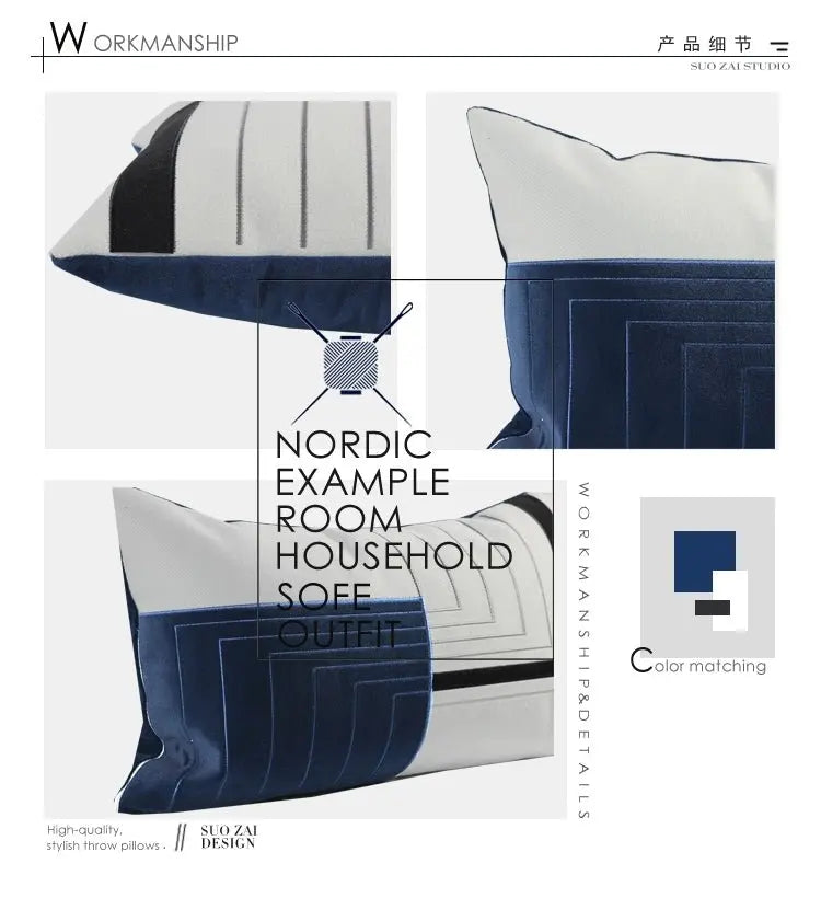 Pillow Cover Accessible Luxury Modern Minimalist Sofa Model Room Ins Lumbar Pillow Cushion B & B Designer Blue - Julia M LifeStyles