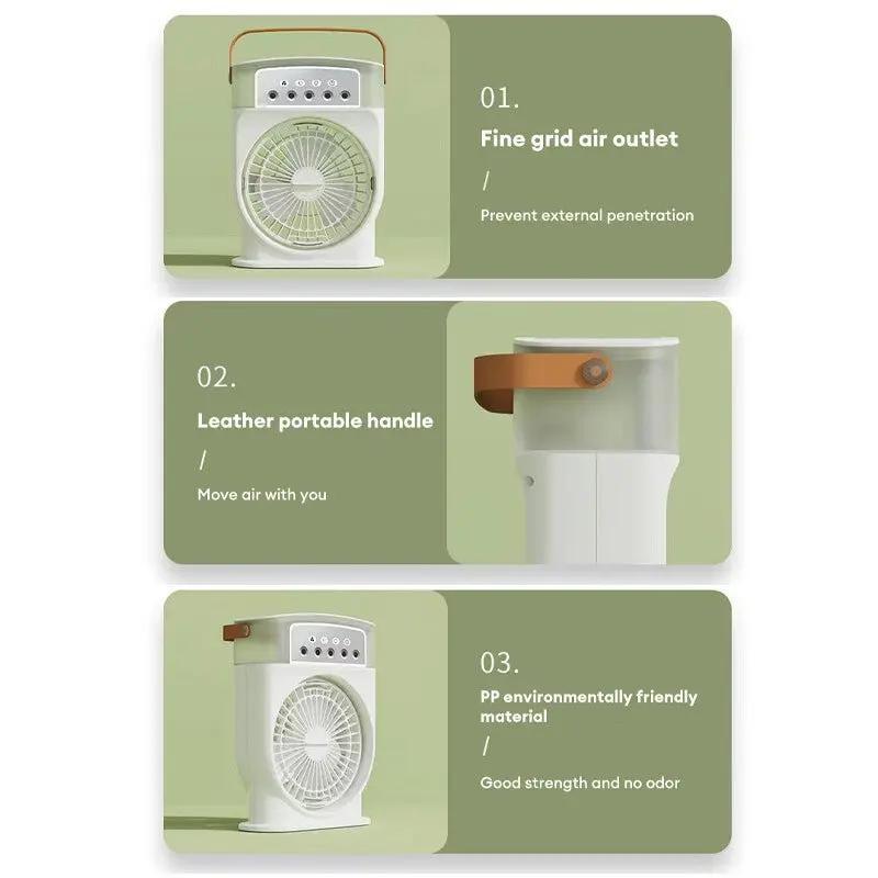 Portable USB Air Conditioner Cooling Fan with 5 Sprays & 7 Colour Light - Julia M LifeStyles