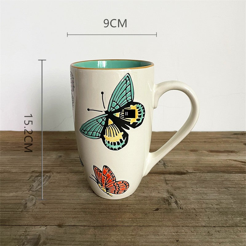 Vintage Floral Hand-Painted Ceramic Water Cup with Spoon Julia M Home & Kitchen