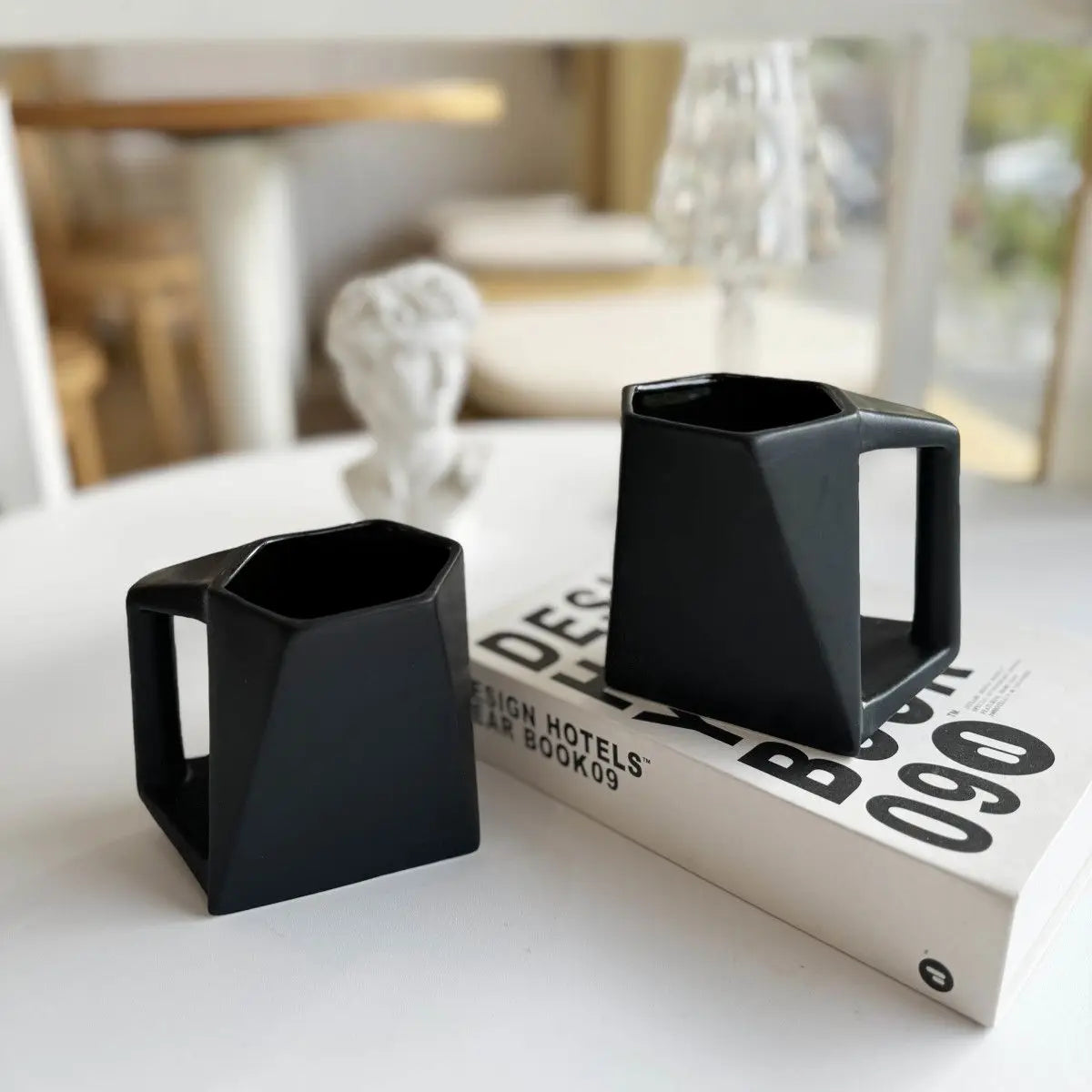 Modern Hexagonal Geometric Ceramic Coffee Mug - Matte Black Porcelain - Julia M LifeStyles