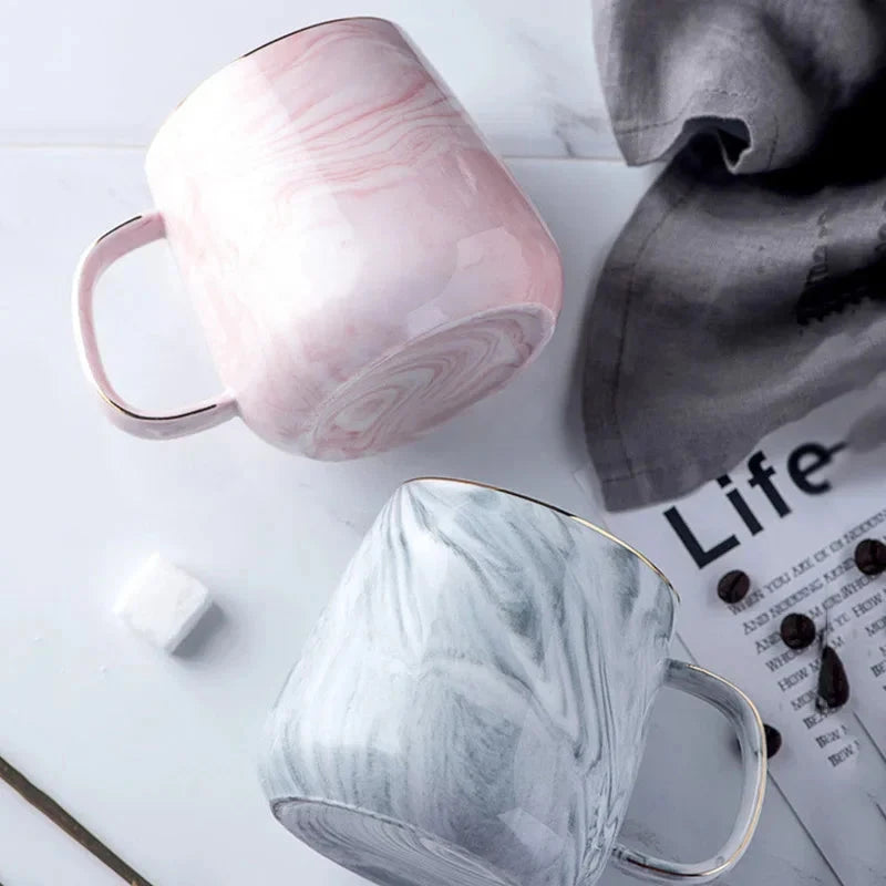 Nordic Marbled Ceramic Mug with Gold Rim Julia M LifeStyles