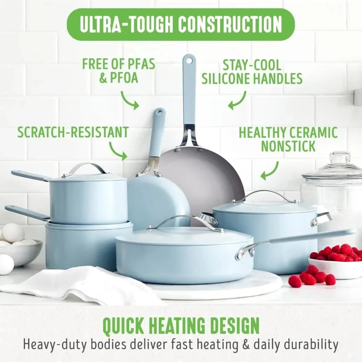 Blue Haze 10-Piece PFAS-Free Nonstick Ceramic Cookware Set Julia M LifeStyles