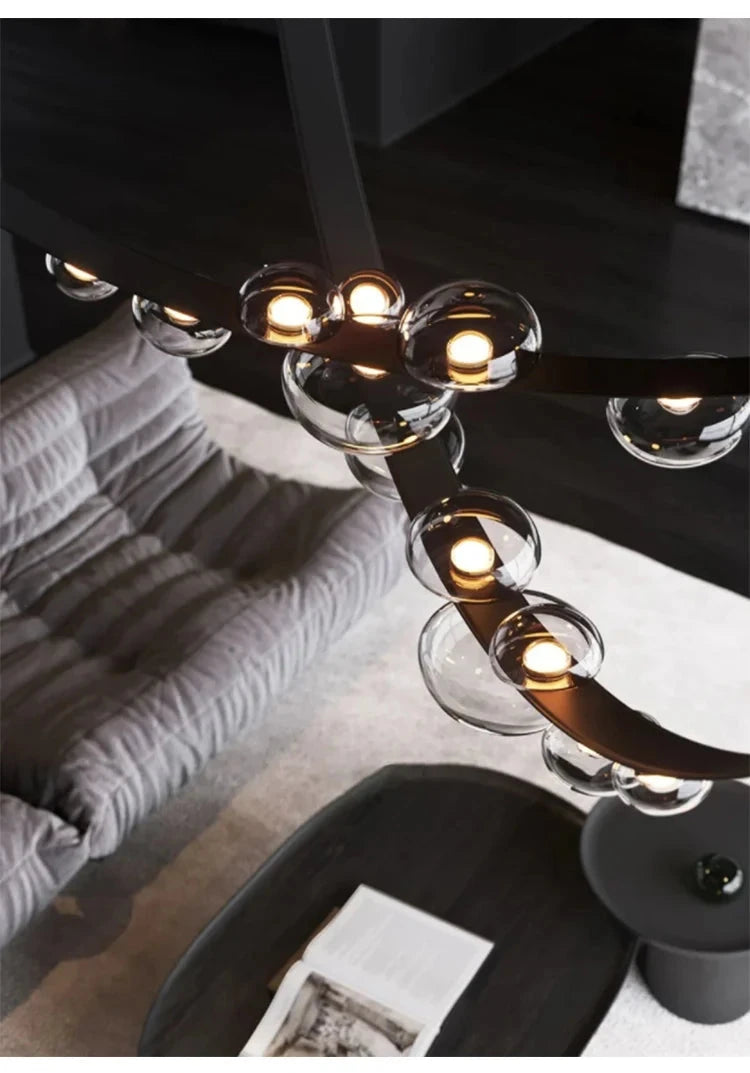 2025 Modern WaterDrop Leather LED Pendant LampsBelt Glass Ball Ceiling Chandelier Home Decor Hall Villa Living Lighting Fixture Julia M LifeStyles