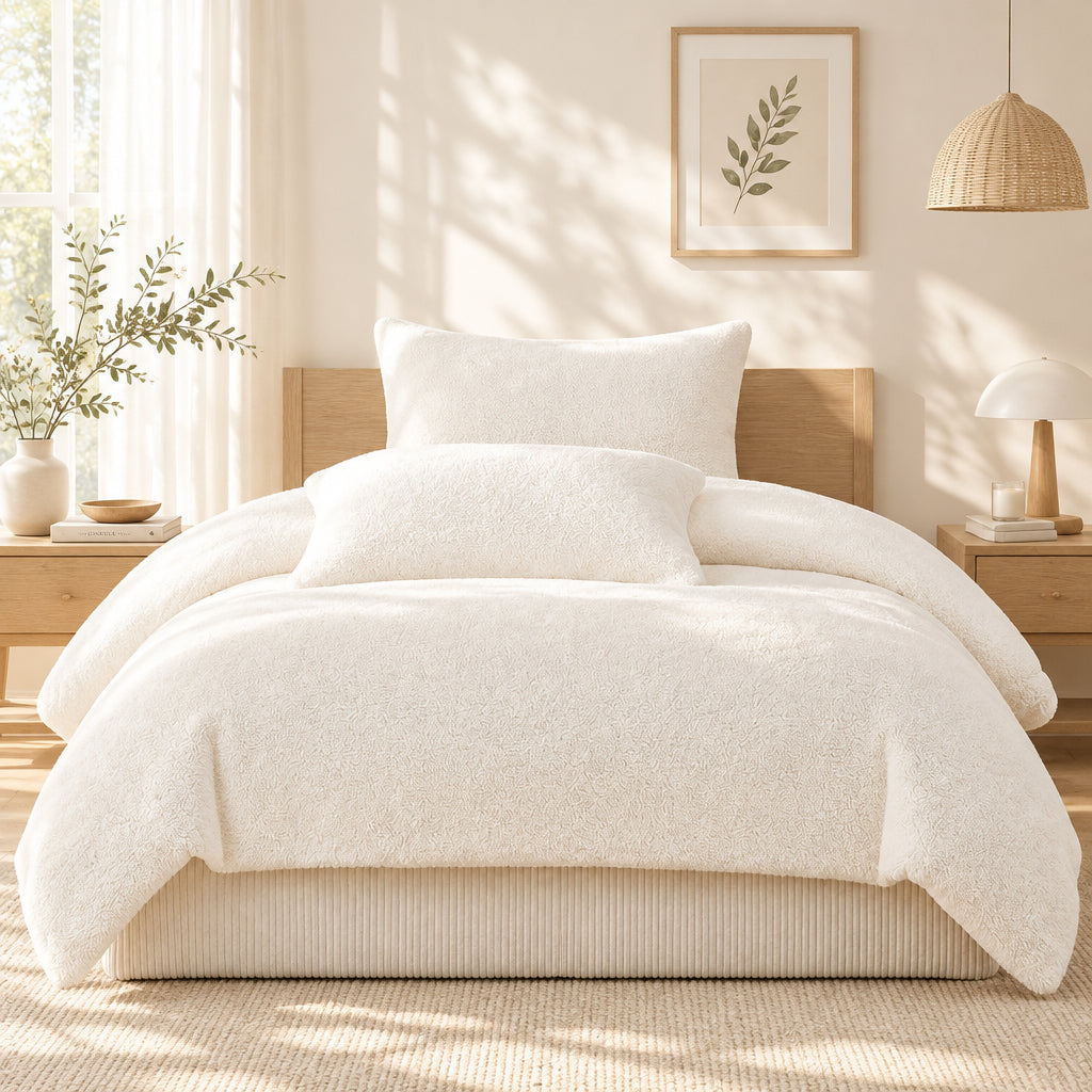 Plush Fleece Duvet Cover Set with Sheet, 4-Piece