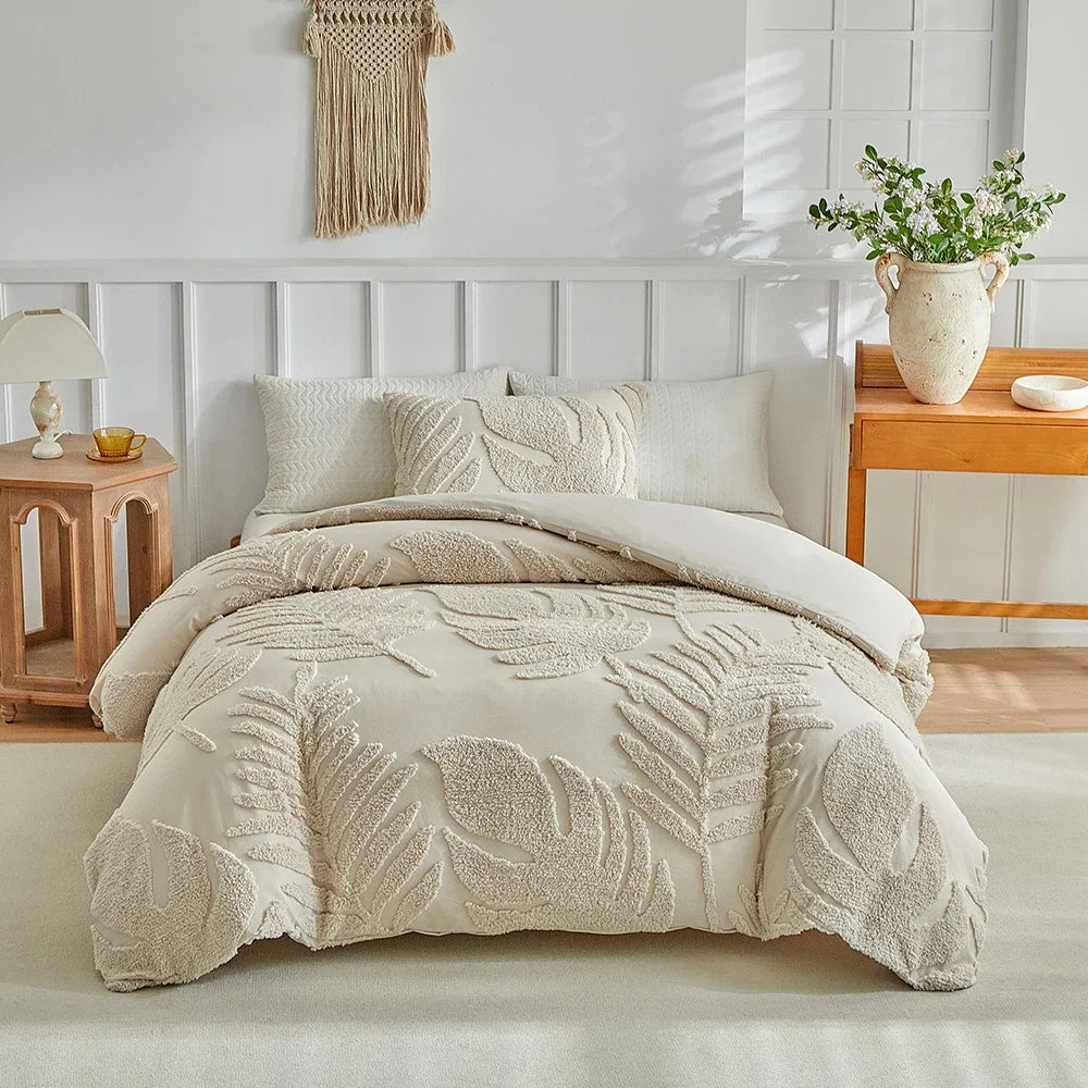 New Monstera Leaves Tufted Duvet Cover Set Single Double Bedding Set King Soft Comfortable Durable Quilt Cover and Pillowcases