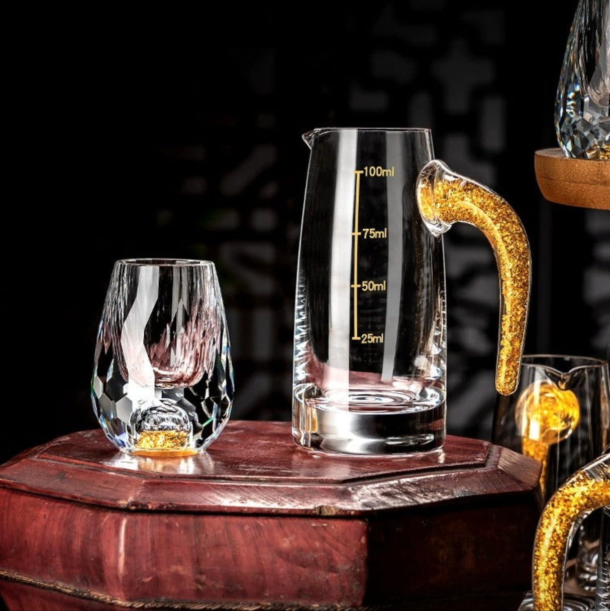 Crystal Glass Wine Decanter Set with Gold Foil Shot Cup Julia M LifeStyles