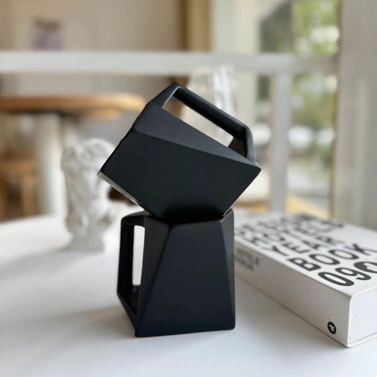 Modern Hexagonal Geometric Ceramic Coffee Mug - Matte Black Porcelain - Julia M LifeStyles