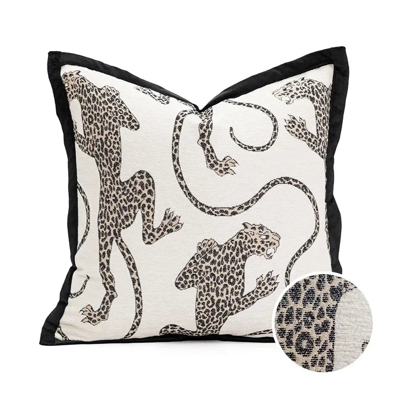 Modern simple black and white pillow cover living room sofa high-end backrest model room leopard jacquard cushion cover Julia M LifeStyles