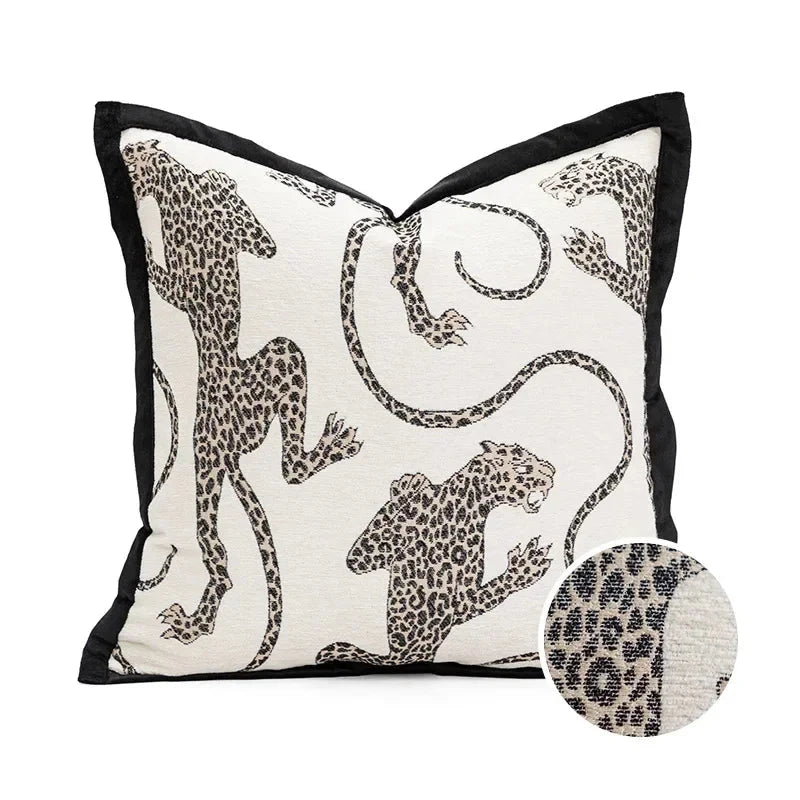Modern simple black and white pillow cover living room sofa high-end backrest model room leopard jacquard cushion cover Julia M LifeStyles
