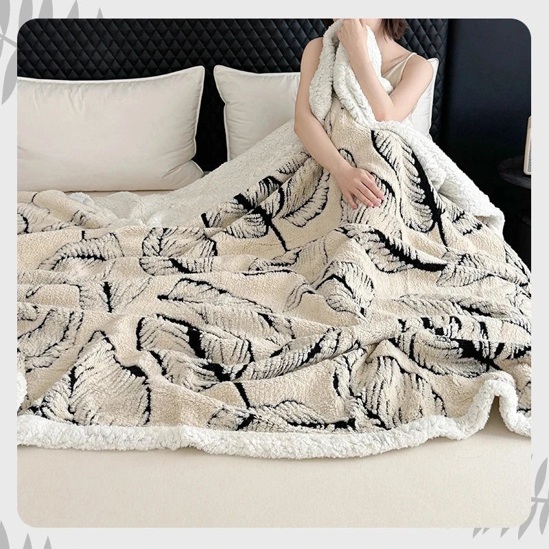 Cozy Leaves Printed Super Thick Lamb Fleece Blanket Julia M LifeStyles