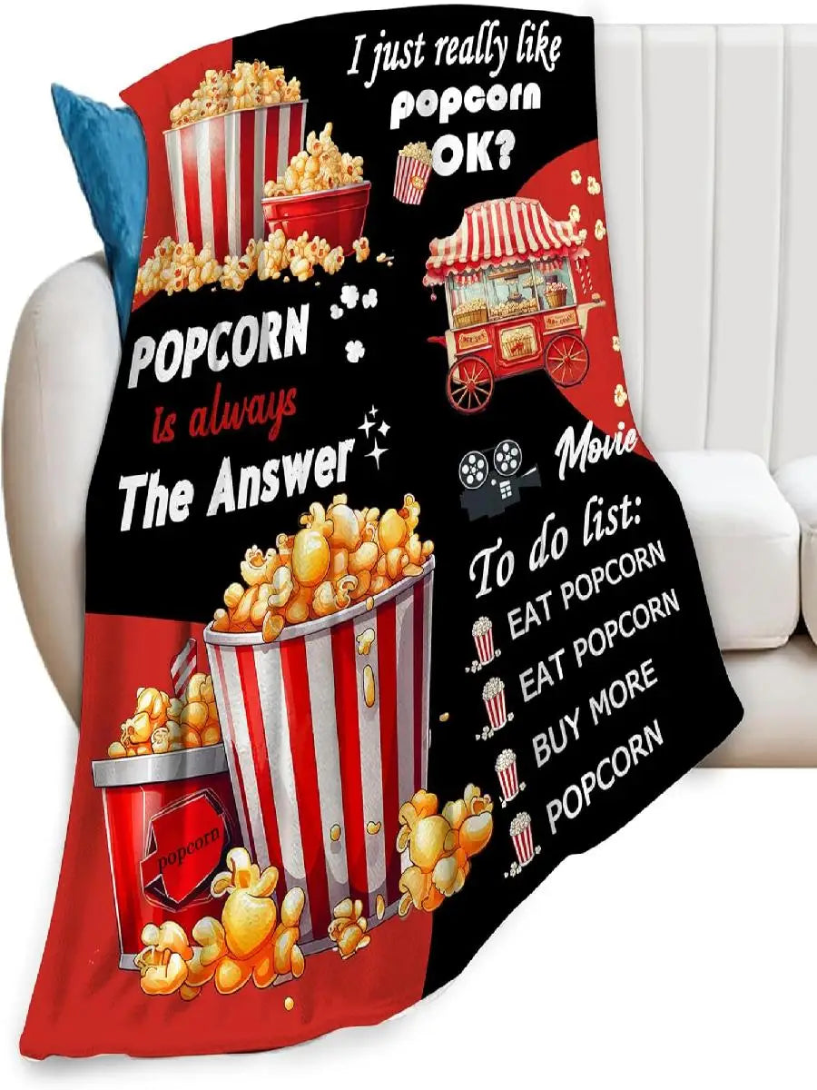 Popcorn Movie Snack Throw Blanket Cozy Fleece Plush for Sofa Bed Funny Food Gift for Kids Boys Girls Men Women Popcorn Lovers x - Julia M LifeStyles