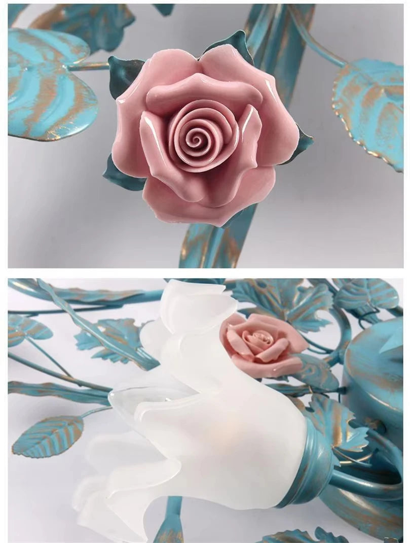 Romantic Rose Flower Ceiling Lamp - Pastoral Style Chandelier