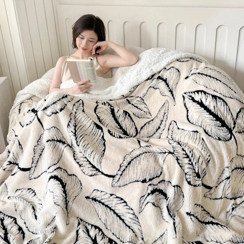 Cozy Leaves Printed Super Thick Lamb Fleece Blanket Julia M LifeStyles