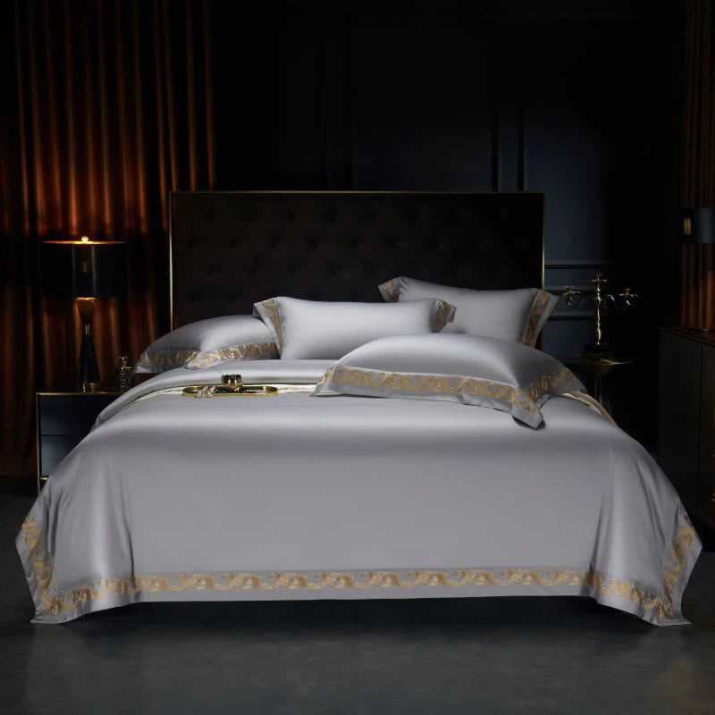 Luxury Gold Embroidery Bedding Set 1400TC Egyptian Cotton Soft Silky Queen King Duvet Cover Set With Sheet Pillowcases Bed Set