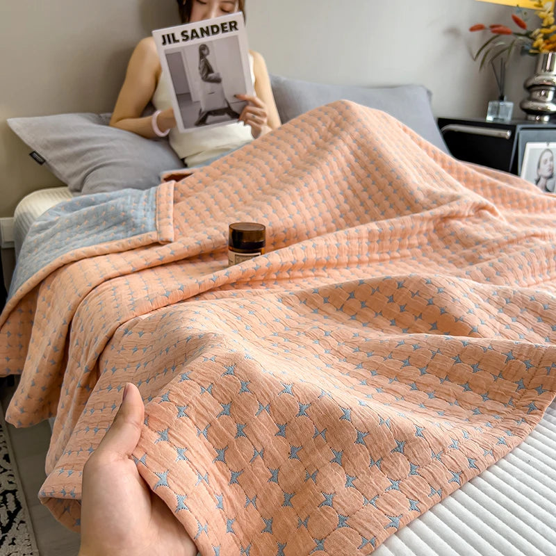 Luxury 100% Cotton Throw Blanket for Single Queen King Bed All Season Pure Cotton Blankets Cozy Soft Breathable Thermal Blankets