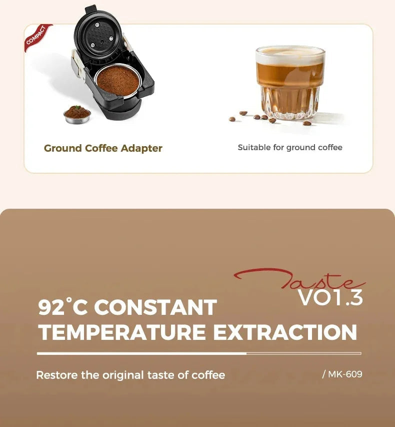 Compact 3in1 Nespresso Capsule Espresso Maker - Fully Automatic 220V 19Bar Julia M LifeStyles