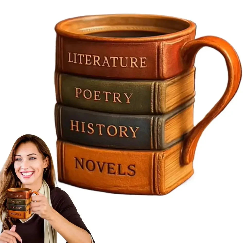 3D Painted Book Design Coffee Mug - Heat-Resistant Drinkware with Ergonomic Handle Julia M LifeStyles