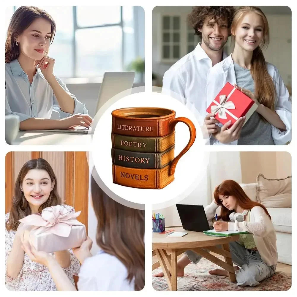 3D Painted Book Design Coffee Mug - Heat-Resistant Drinkware with Ergonomic Handle Julia M LifeStyles