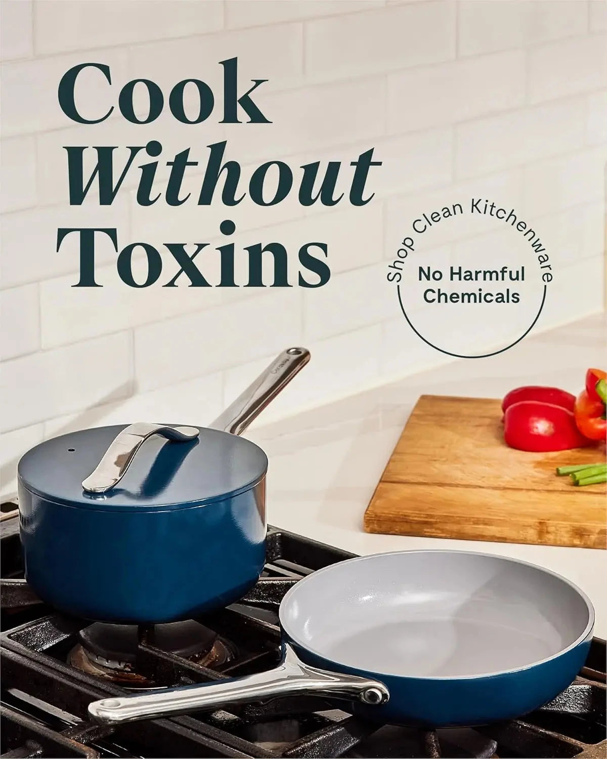 Mini Cookware Set - Non-Stick Ceramic Fry Pan (1.05 qt, 8") Sauce Pan (1.75 qt) & Storage Rack - Non Toxic, PTFE & PFOA Free Julia M Home & Kitchen