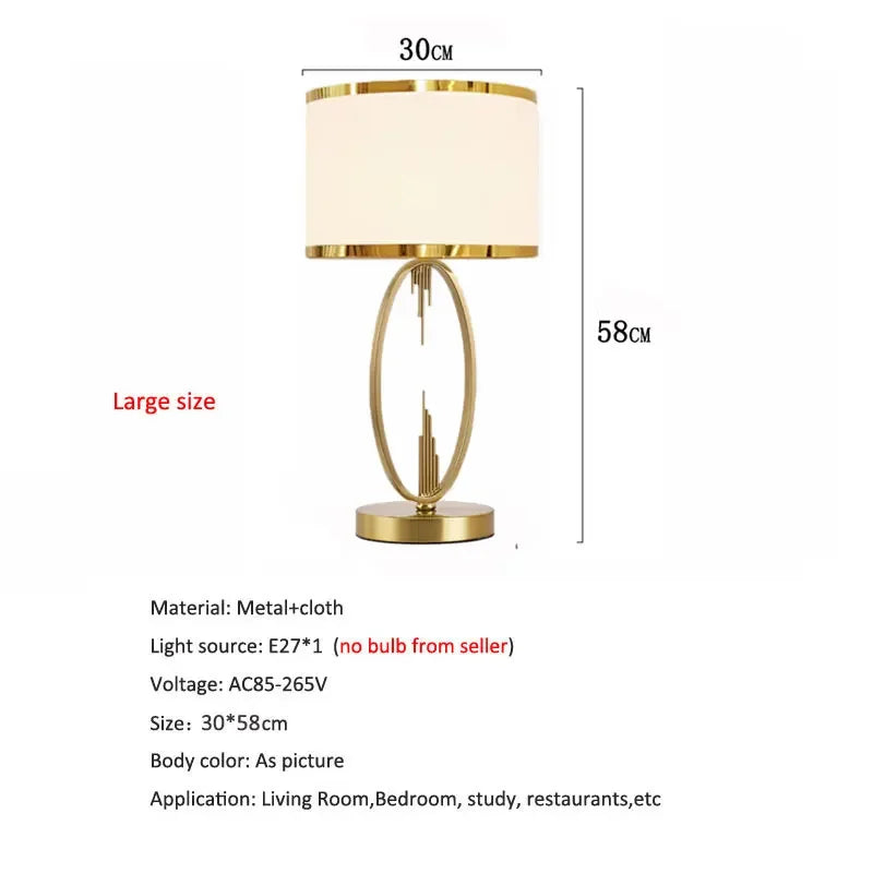 Post Modern Metal Table Lamp Creative European Hotel Living Room Study Bedroom Bedside Decorative Desk Lamp Cloth Large Size