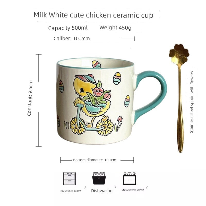 Vintage Floral Hand-Painted Ceramic Water Cup with Spoon Julia M Home & Kitchen