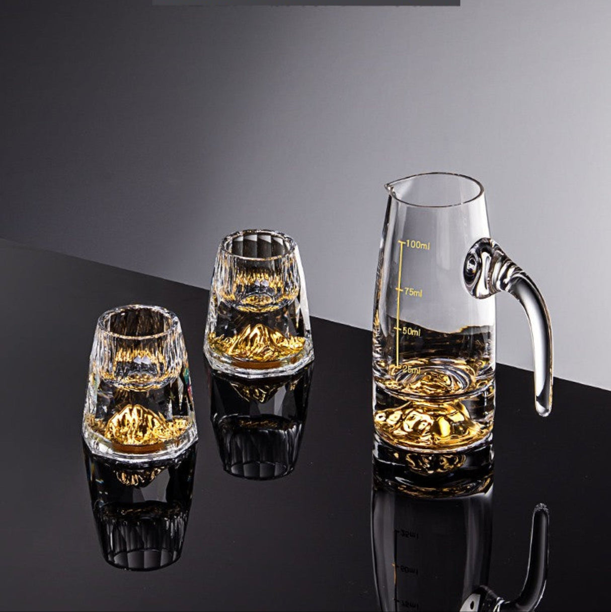 Crystal Glass Wine Decanter Set with Gold Foil Shot Cup Julia M LifeStyles