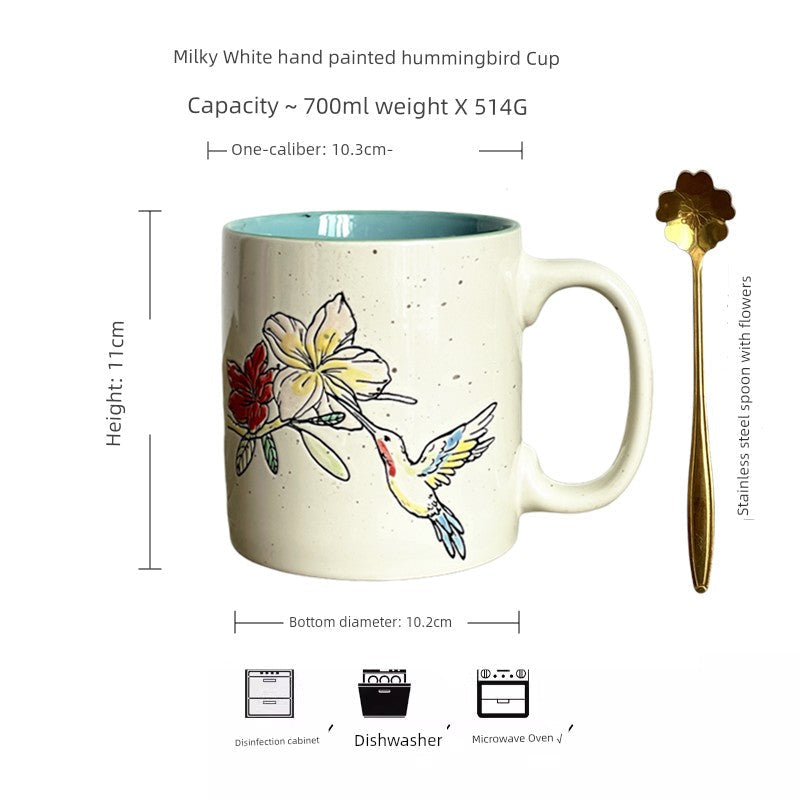 Vintage Floral Hand-Painted Ceramic Water Cup with Spoon Julia M Home & Kitchen