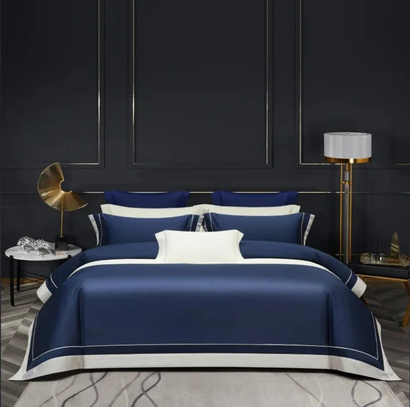 Luxury Long Staple Cotton Bedding 4/7Pcs, Sateen Weave Natural Super King Soft Chic Patchwork Duvet cover Bed Sheet Pillowcases