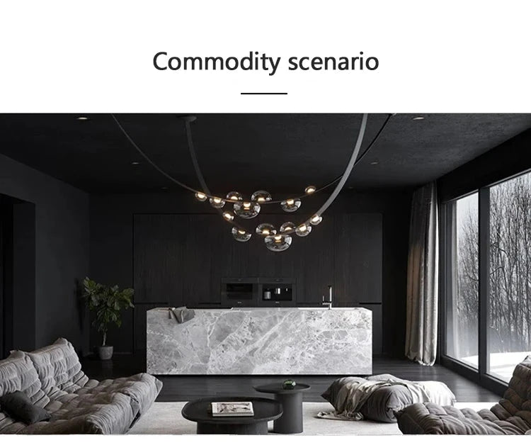 2025 Modern WaterDrop Leather LED Pendant LampsBelt Glass Ball Ceiling Chandelier Home Decor Hall Villa Living Lighting Fixture Julia M LifeStyles