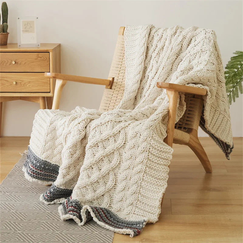 Nordic Luxury Cable Knit Handwoven Throw Blanket | Textured Bedspread & Nap Blanket | Multi-Use Decorative Sofa Cover