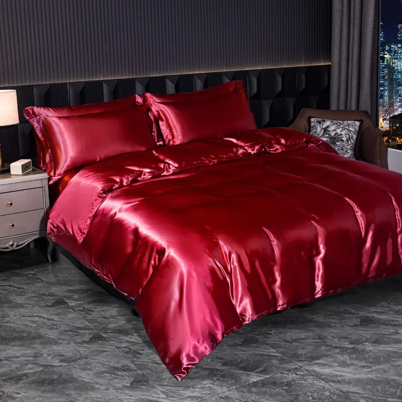 Soft 100% Imitate Silk Satin Duver Cover Sheet Pillow shams Multiple Colors Twin Double (1Duvet Cover+1FlatSheet+2Pillowcases) Julia M LifeStyles