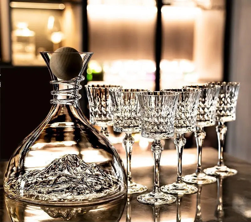 Crystal Elegance Red Wine Glass Set with Silk Iceberg Decanter Julia M Home & Kitchen