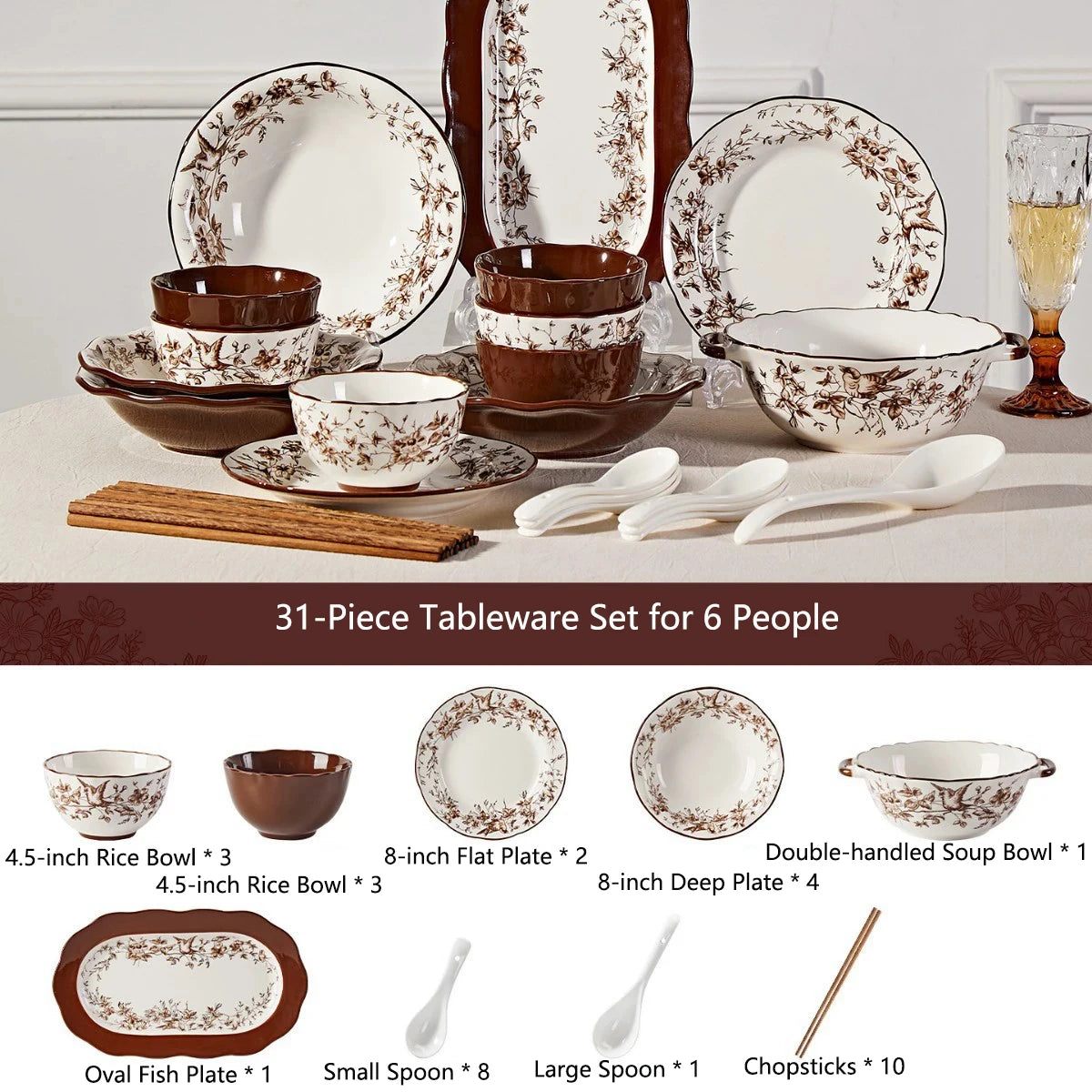 Retro Rose Household Anti-Slip full travel dish set is very luxurious luxury bowl kitchen dinner sets ceramic plates porcelain