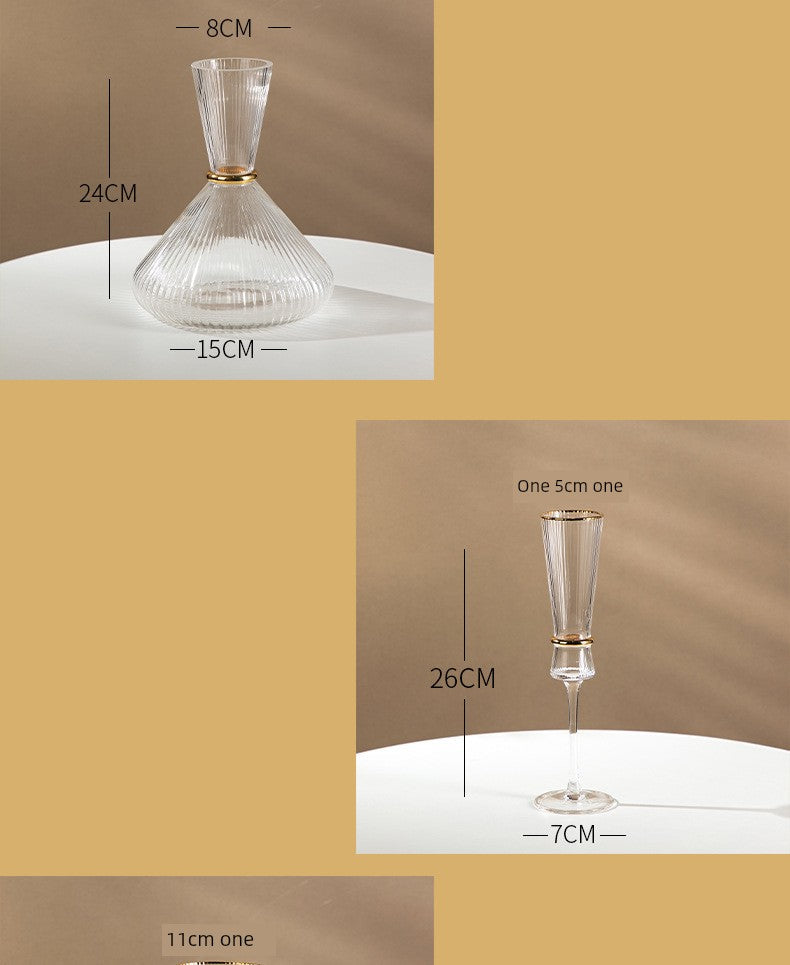 Champagne Glass Gold Trimming Waistline Goblet Champagne Glass Cocktail Glass Vertical Grain Water Cup Suit Electroplated Gold Creative Wine Ware Julia M Home & Kitchen