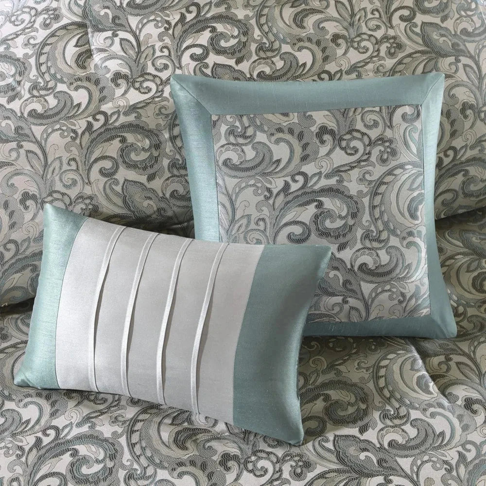 24 Piece Faux Silk Paisley Queen Comforter Set with Matching Curtains, Down Alternative Hypoallergenic - Teal Julia M LifeStyles