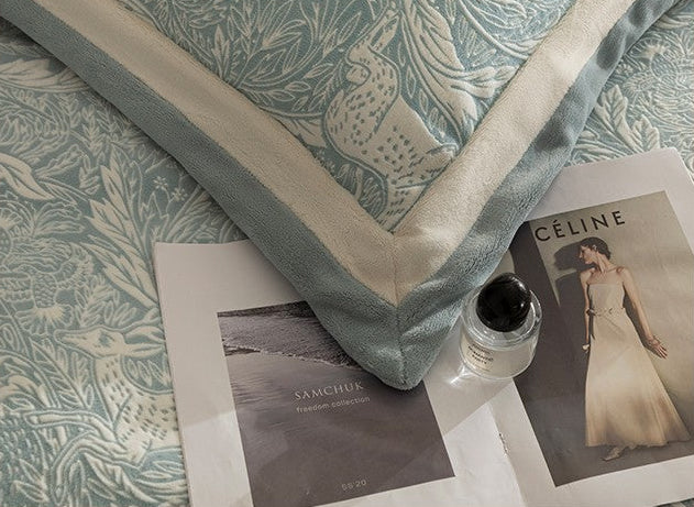 Product with Celine magazine and bottle on patterned surface, Class A Standard certification text and icons below.