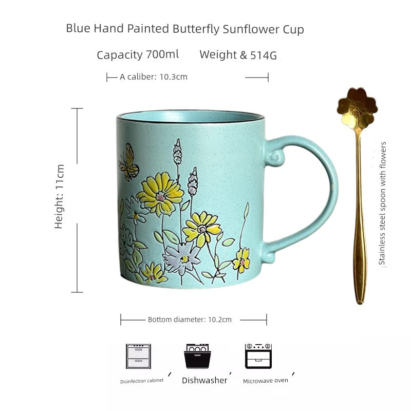 Vintage Floral Hand-Painted Ceramic Water Cup with Spoon Julia M Home & Kitchen