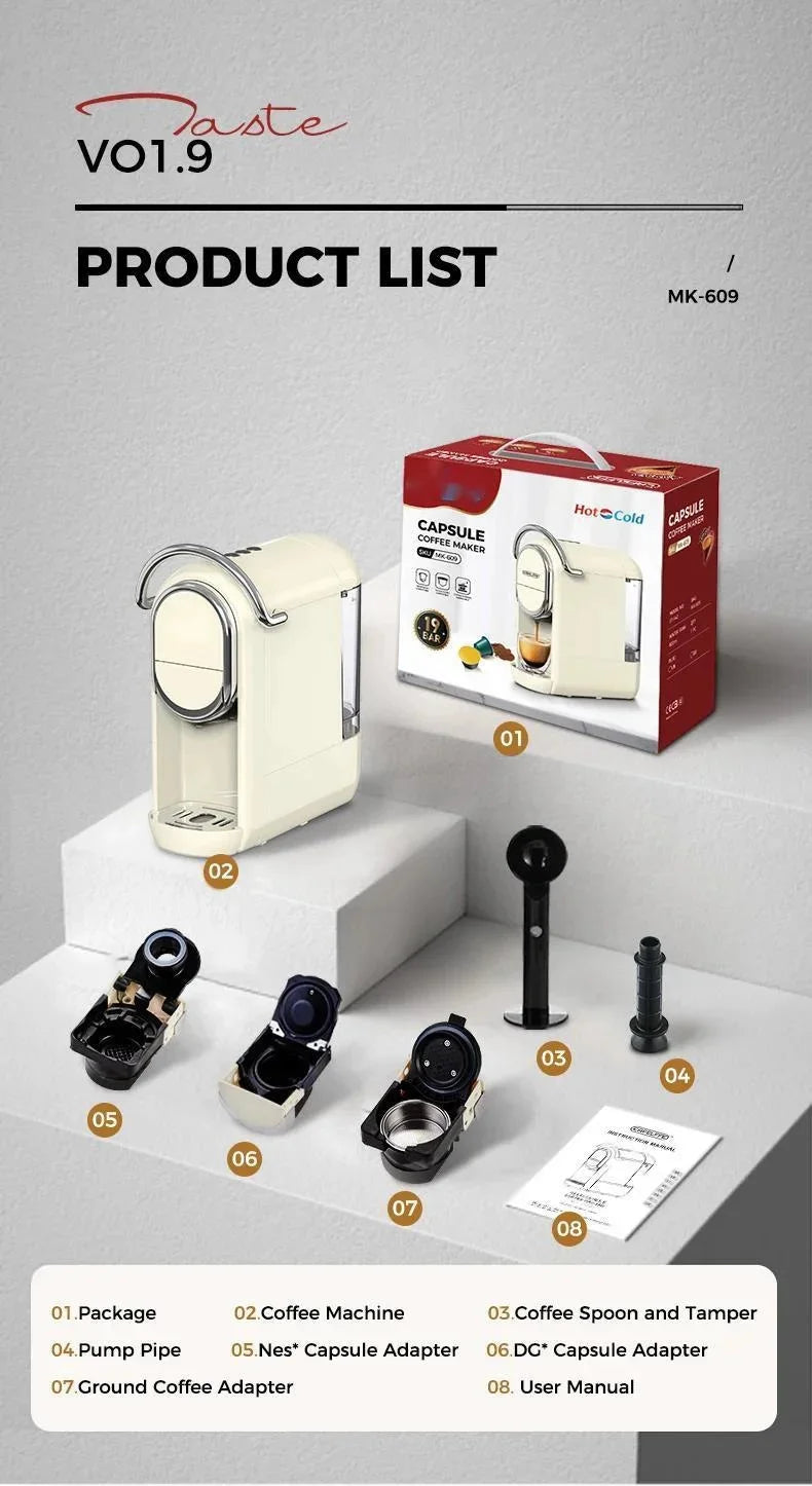 Compact 3in1 Nespresso Capsule Espresso Maker - Fully Automatic 220V 19Bar Julia M LifeStyles