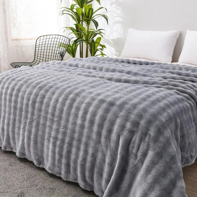 Cozy Coral Fleece Rabbit Fur Blanket for Sofa & Bedroom Julia M LifeStyles