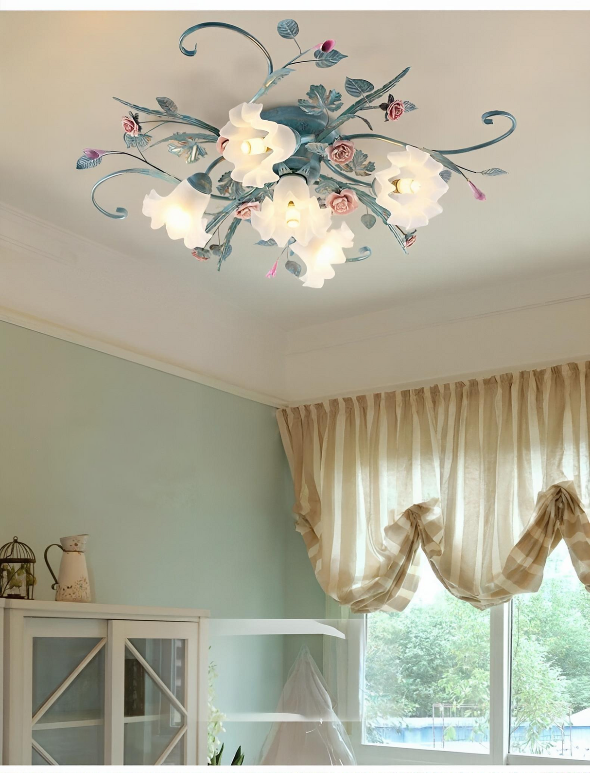 Romantic Rose Flower Ceiling Lamp - Pastoral Style Chandelier