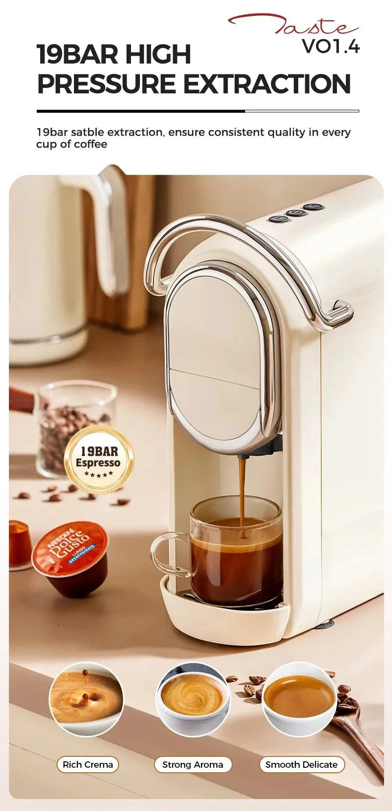 Compact 3in1 Nespresso Capsule Espresso Maker - Fully Automatic 220V 19Bar Julia M LifeStyles