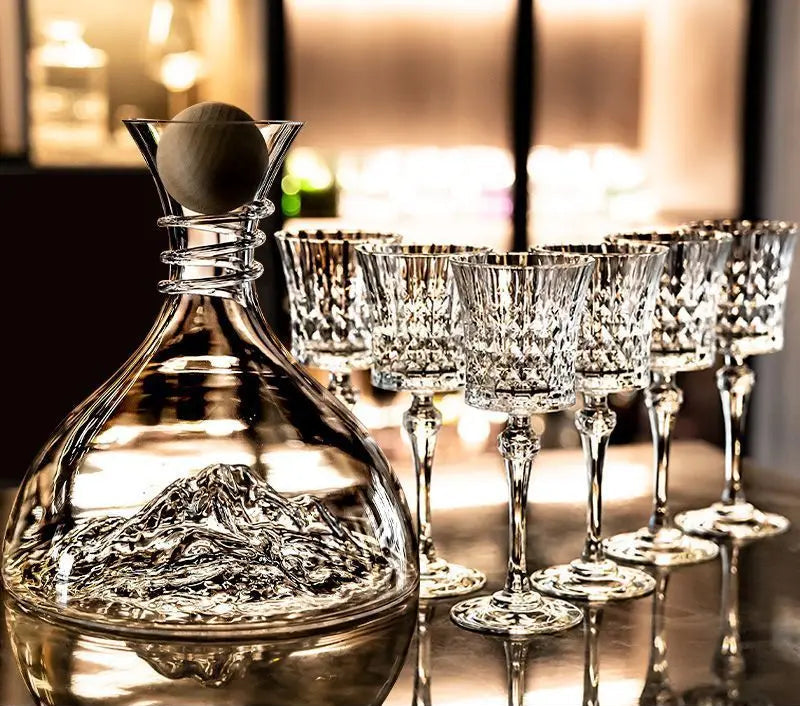 Crystal Elegance Red Wine Glass Set with Silk Iceberg Decanter Julia M Home & Kitchen